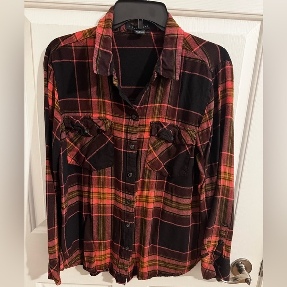 Sanctuary Women's Pink Plaid Boyfriend Button Up Size M - Picture 7 of 9